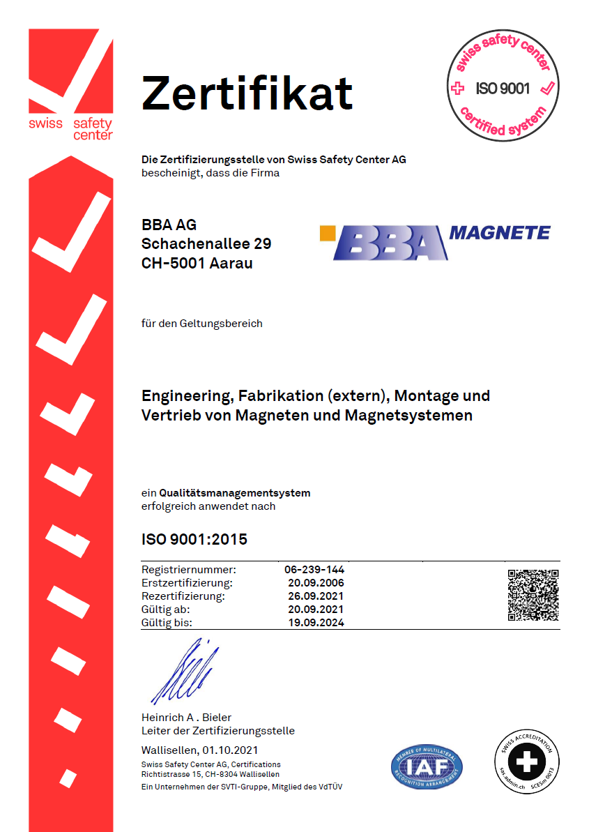 ISO Zertifikat BBA AG